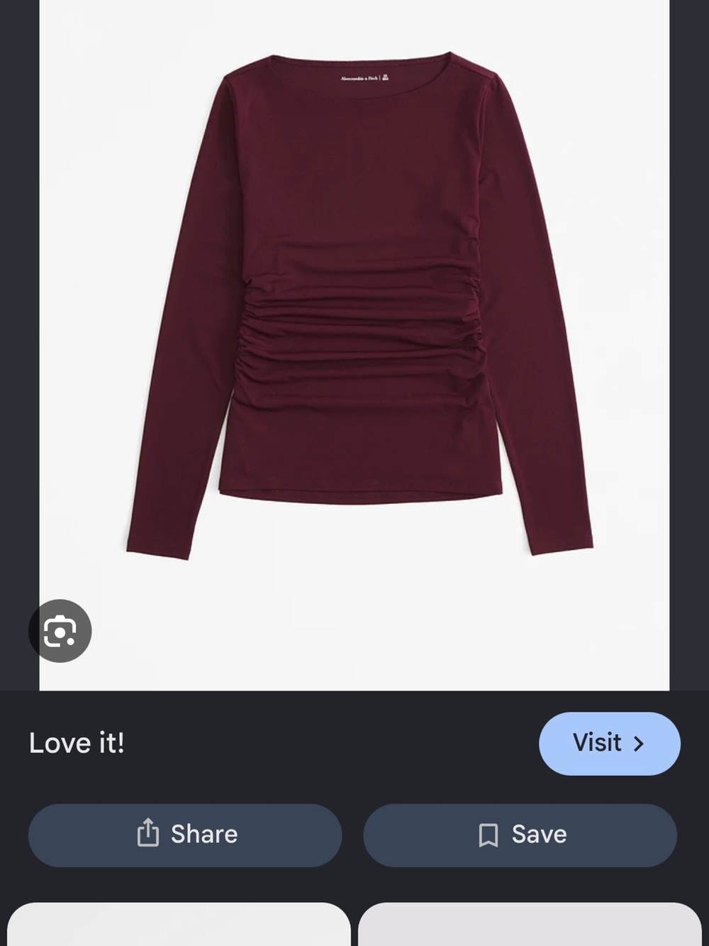 Abercrombie & Fitch Burgundy Ruched Long-Sleeve Crepe Top side slits